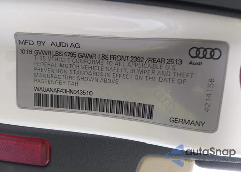 2017 Audi A4 2.0T Premium z USA, uszkodzony, nr VIN WAUANAF43HN043510